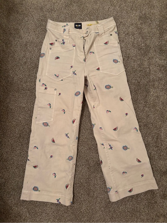 Maeve Denim - Maeve Cream Wide-Leg Jeans with Fruit Embroidery